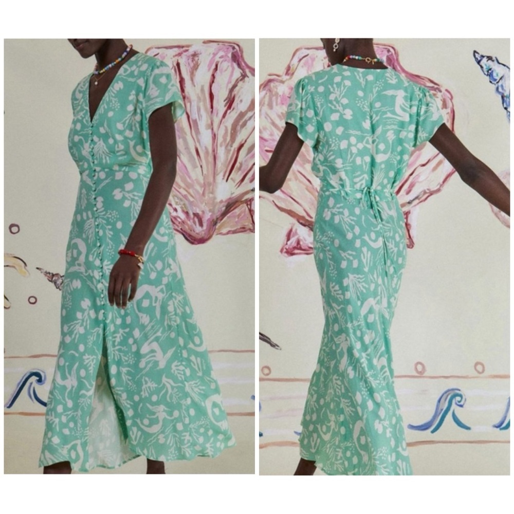 Rixo Aspen Sea Life Cap-Sleeve Midi Dress